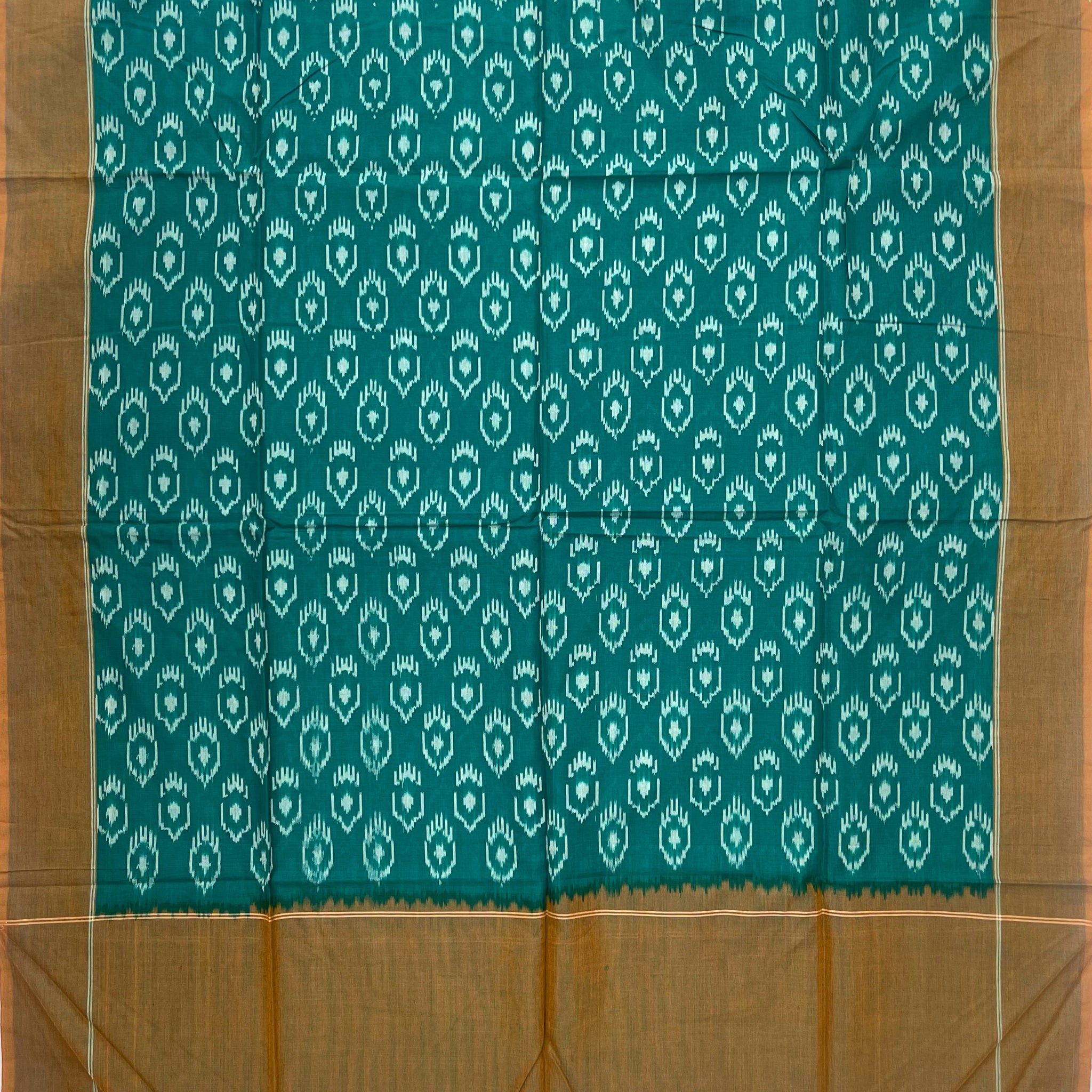 Pochampally Ikkat Cotton Duppata In Green Colour