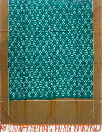 Pochampally Ikkat Cotton Duppata In Green Colour