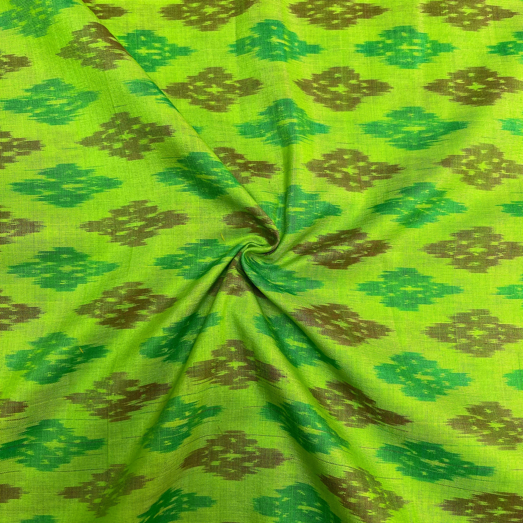 Parrot Green ColorRaw Silk Ikkat cotton Fabric
