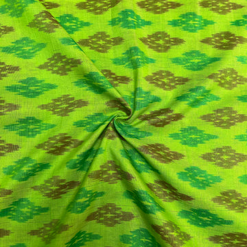 Parrot Green ColorRaw Silk Ikkat cotton Fabric