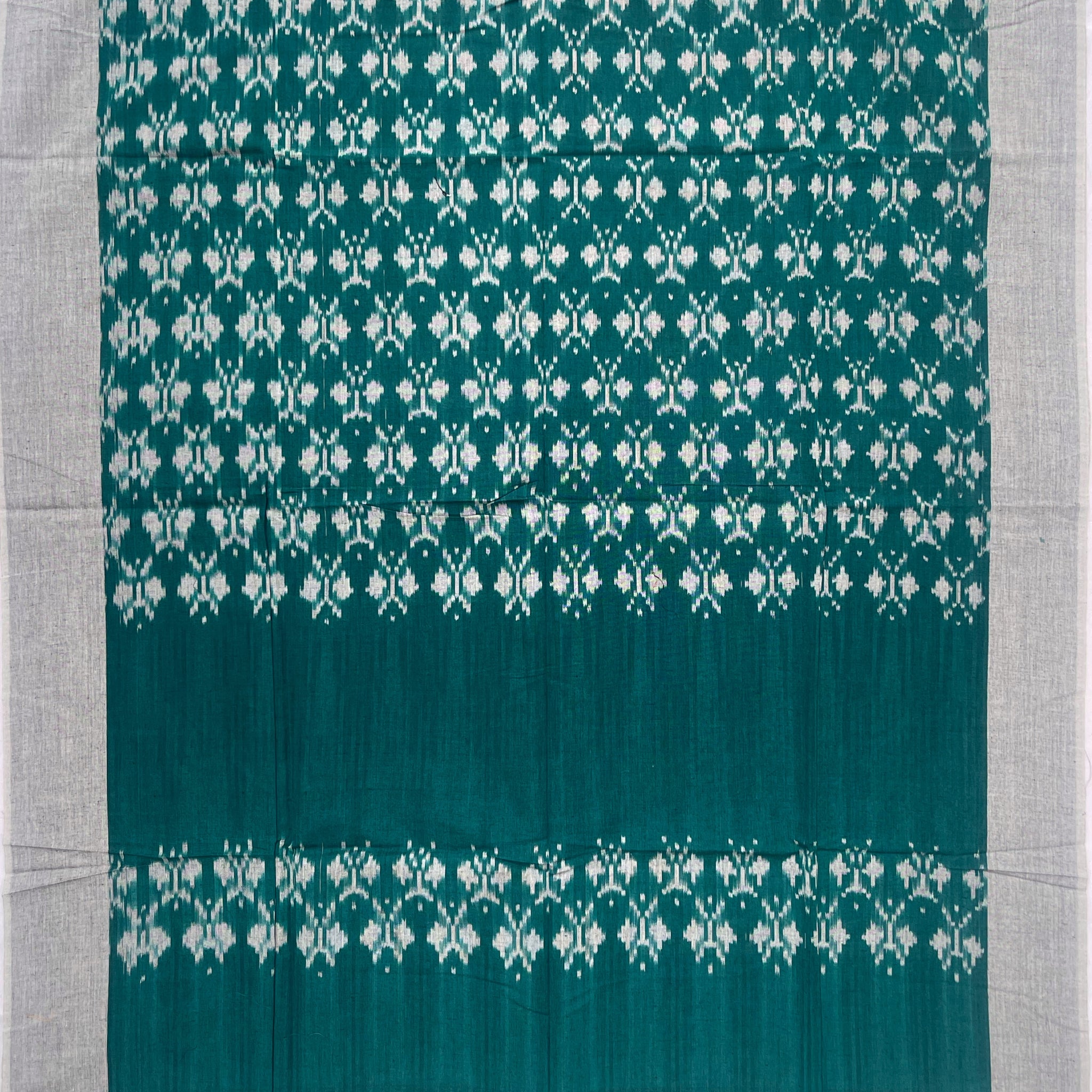 Pochampally Ikkat Cotton Duppata In Green Colour