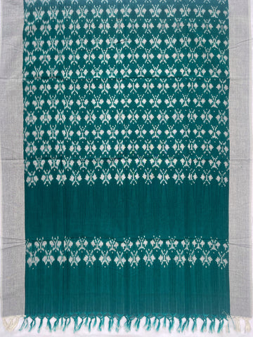 Pochampally Ikkat Cotton Duppata In Green Colour