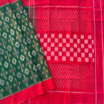 Green & Red Ikkat cotton Saree