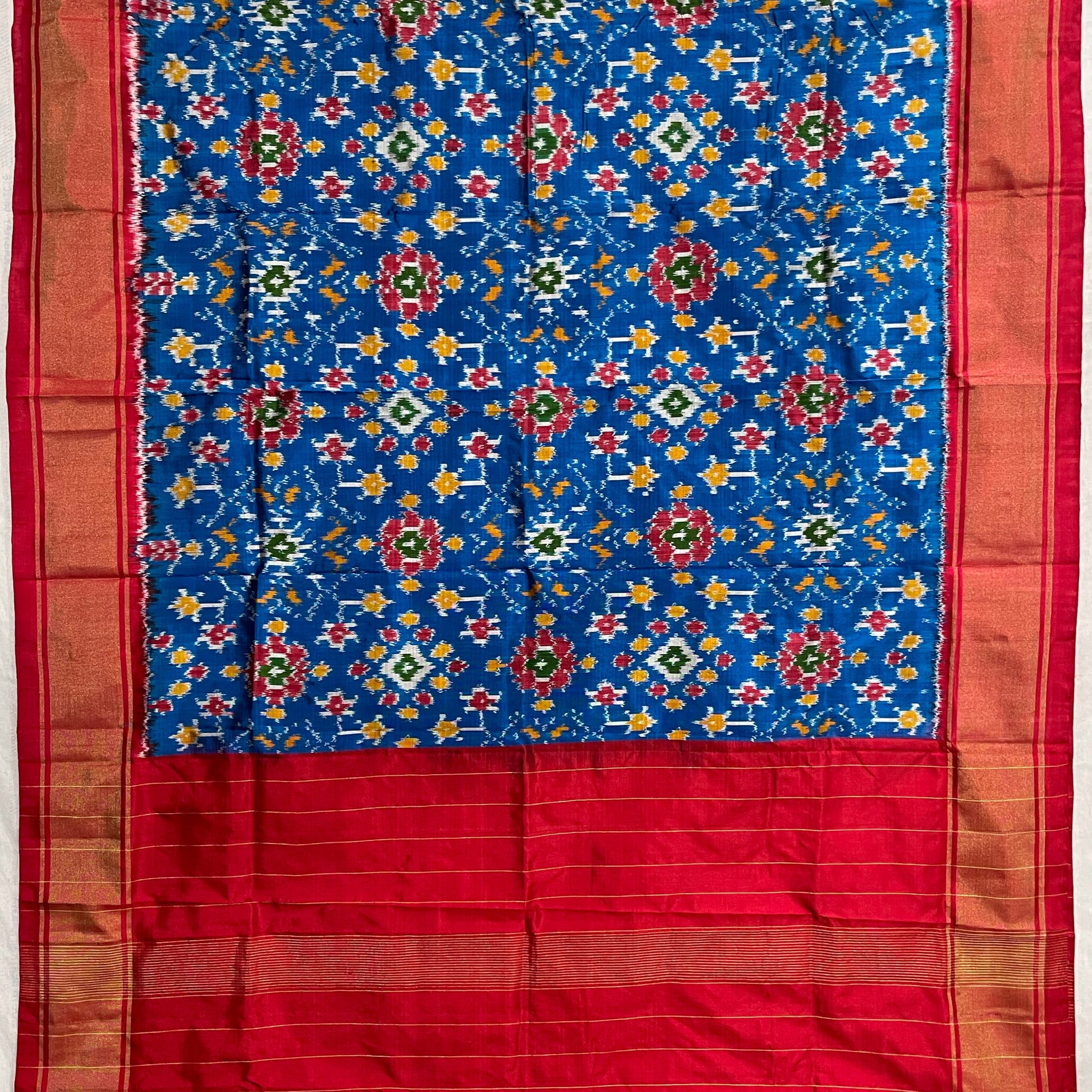 Blue & Red colour Ikkat Handloom silk duppata