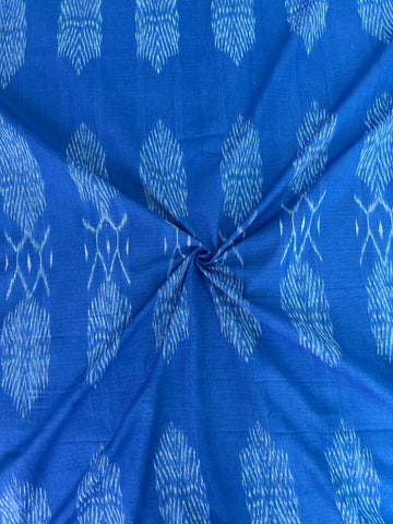 HANDLOOM IKKAT COTTON FABRIC OF RUDRASHA DESIGN IN BLUE COLOR IKCO005