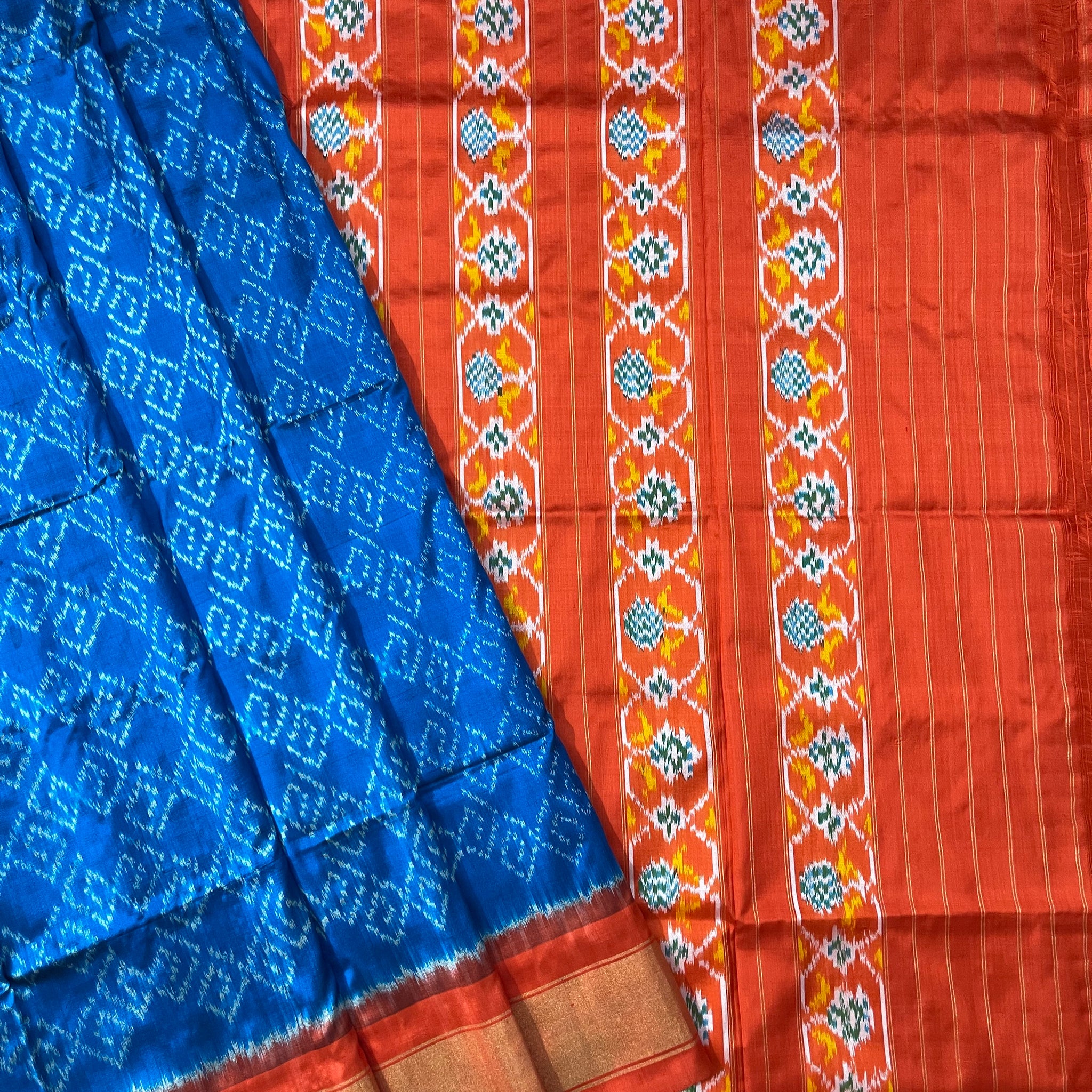 Blue Cambodian Ikkat Silk Sari