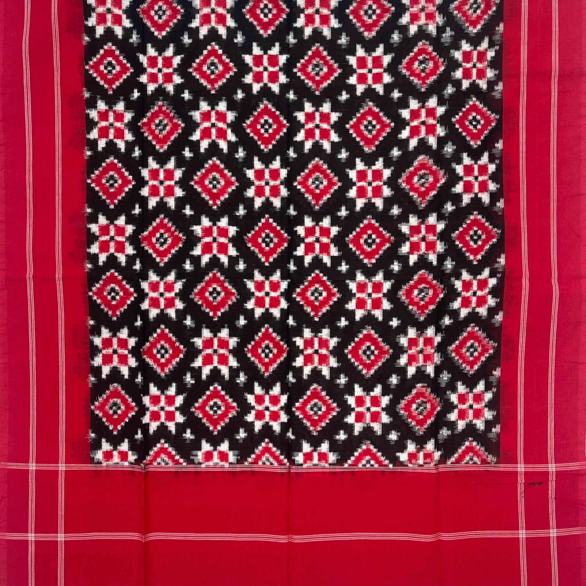 Telia Rumal Ikkat Cotton Duppata In Maroon & Black Color