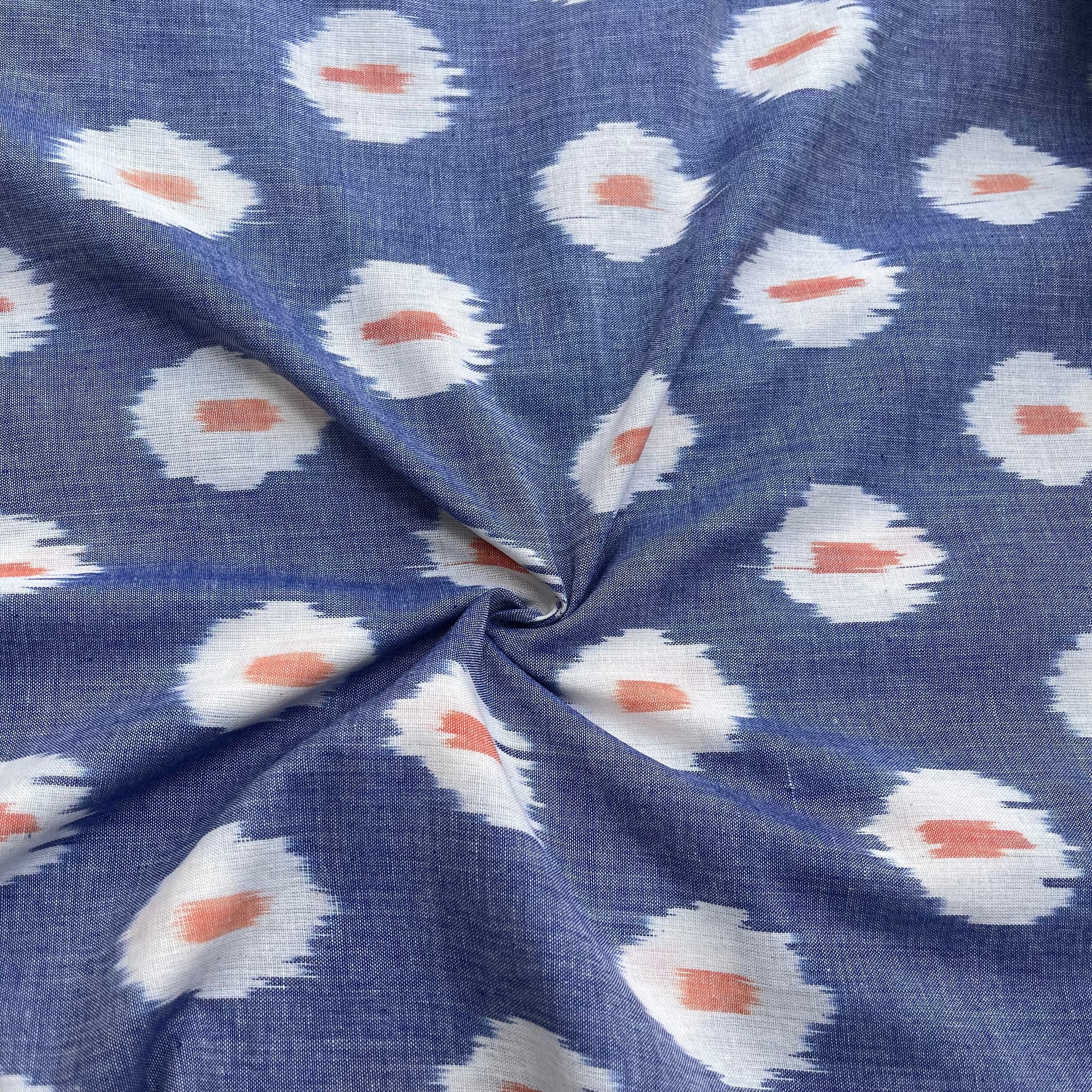 Blue colour Sphere design Telia Rumal Ikkat Cotton Fabric