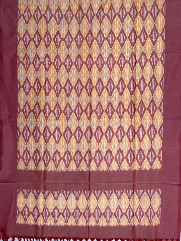Pochampally Ikkat Cotton Duppata In Maroon  & Yellow Colour