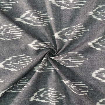 Hand Design Ikkat Cotton Fabric In Grey Color