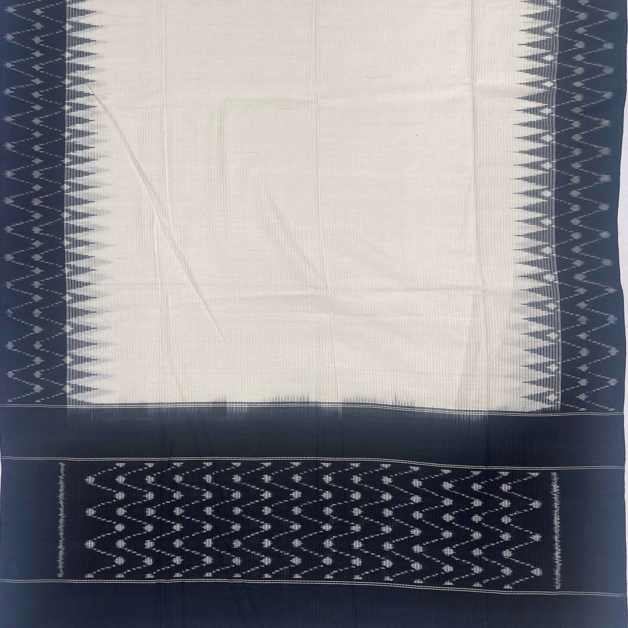 Pochampally Ikkat Cotton Duppata In Off White & Black Colour