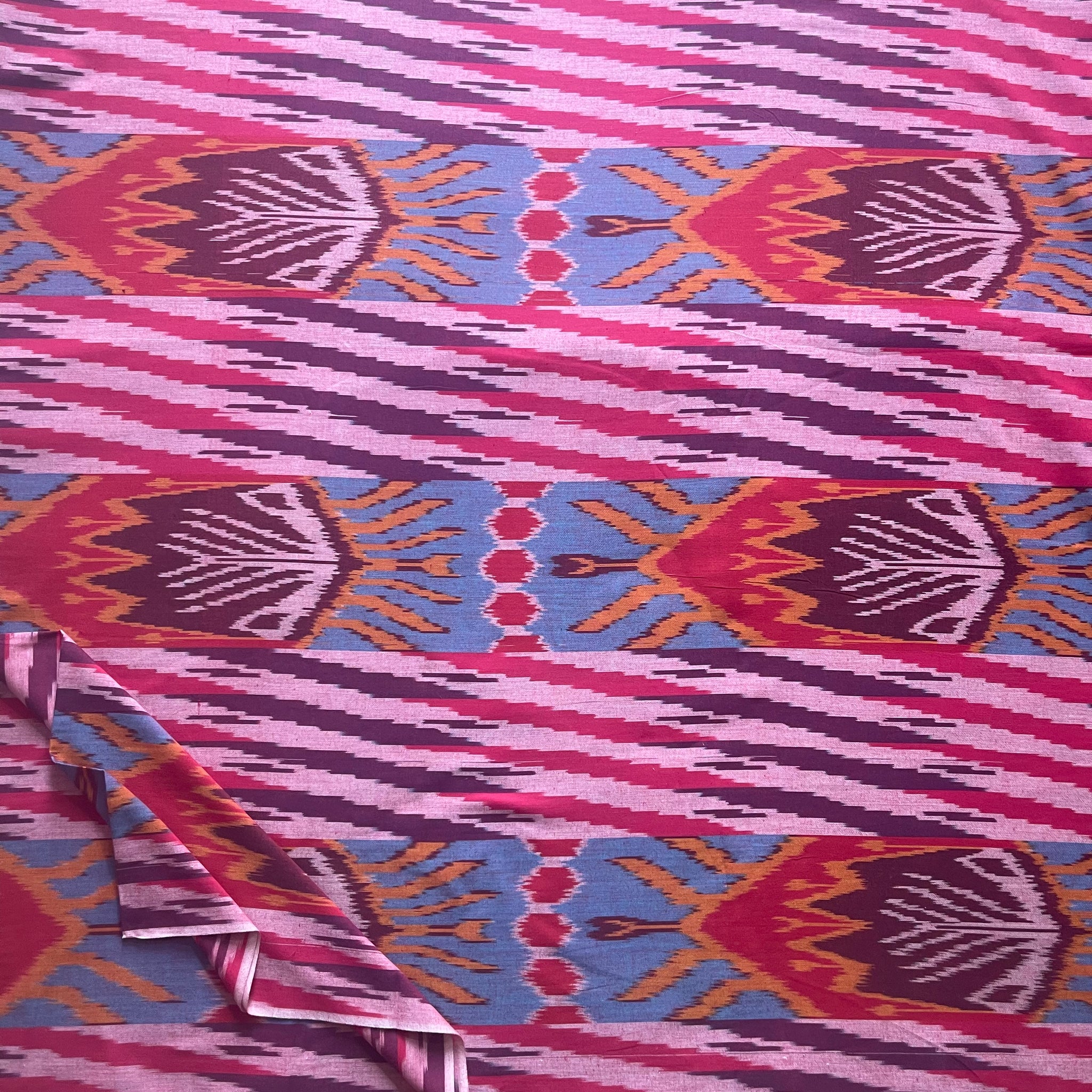 Mazada Pink central Asian Ikkat Cotton Fabric