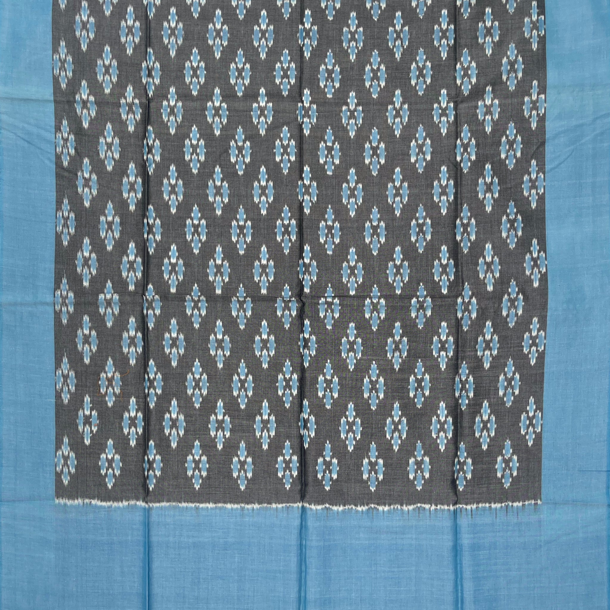 Pochampally Ikkat Cotton Duppata In Gray & Pestal Blue Colour