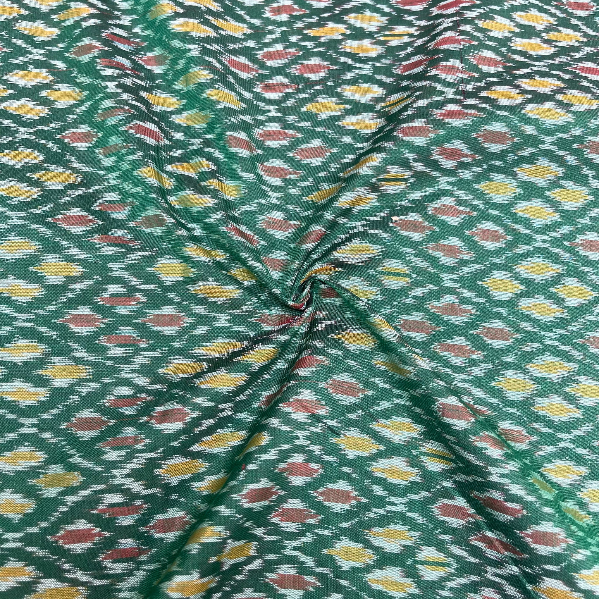 Green Color Raw Silk Ikkat cotton Fabric