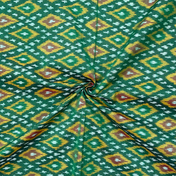 Green Color Raw Silk Ikkat cotton Fabric