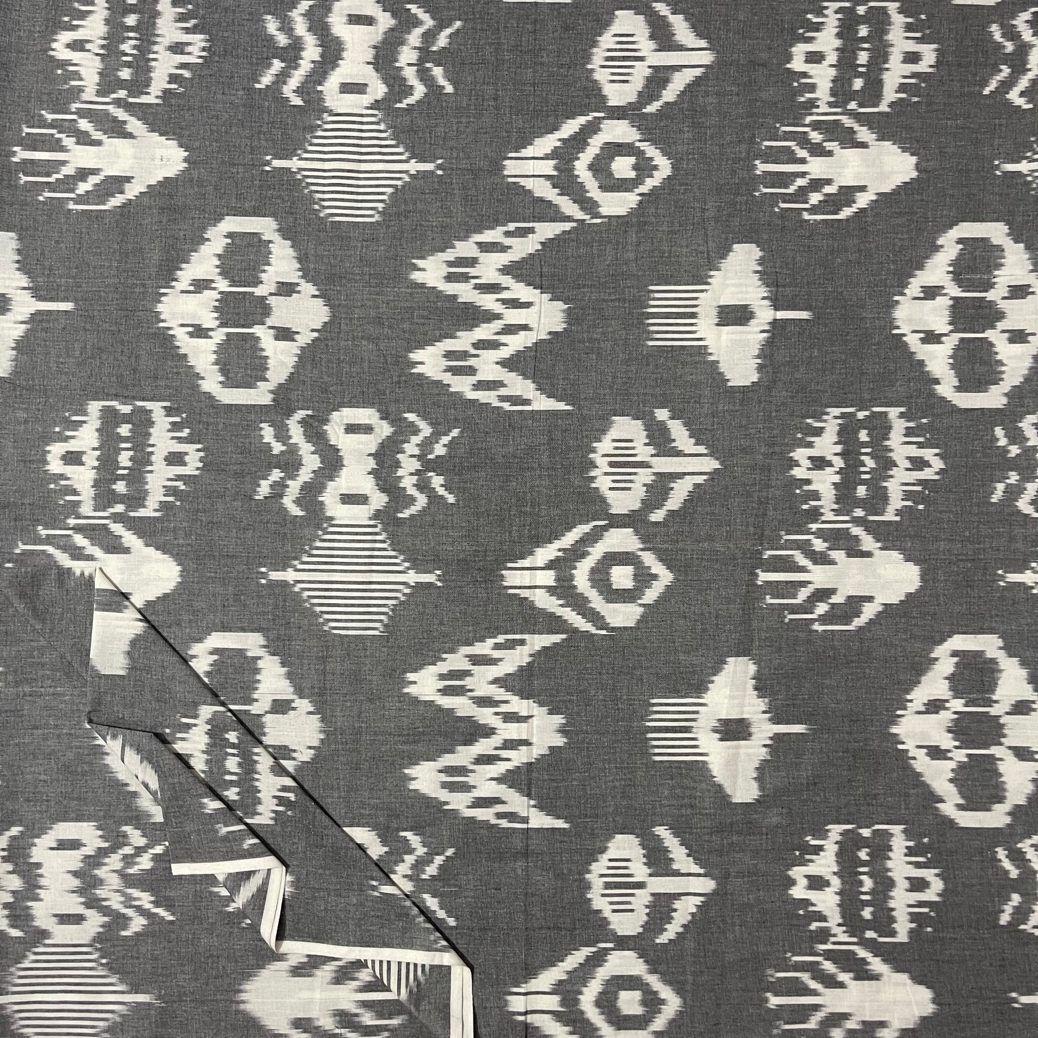 Grey New Central Asian Ikkat Cotton Fabric