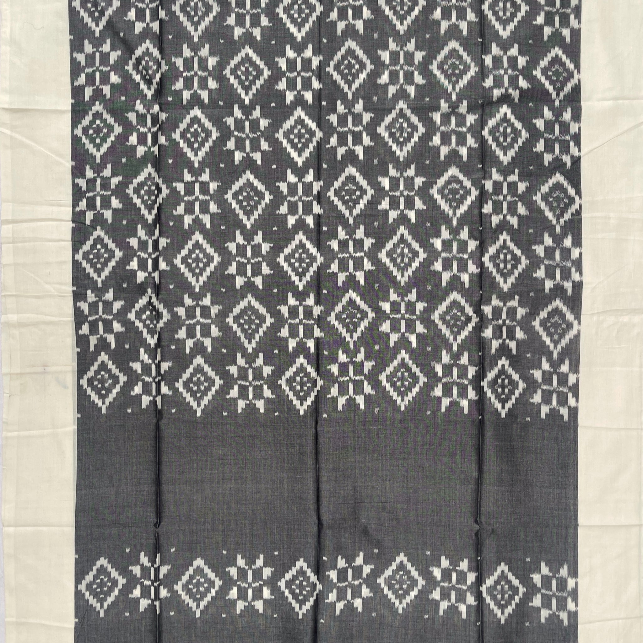 Pochampally Ikkat Cotton Duppata In Gray & Off White Colour