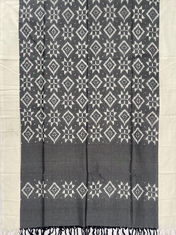 Pochampally Ikkat Cotton Duppata In Gray & Off White Colour