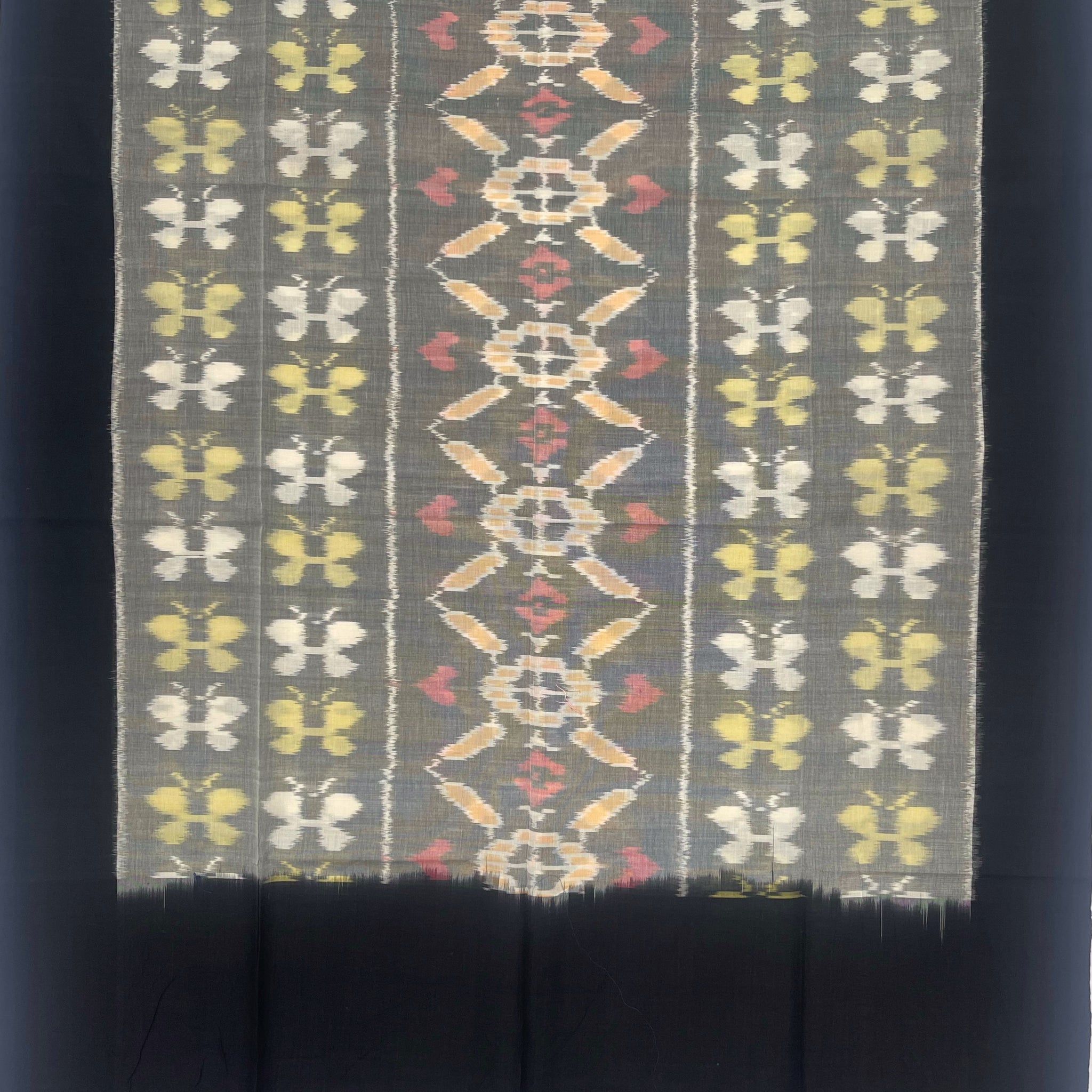 Pochampally Ikkat Cotton Duppata In Black & Gray Colour