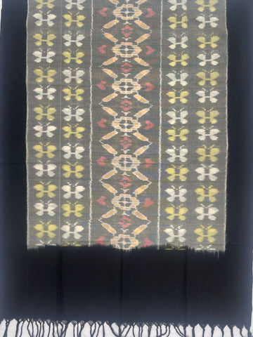 Pochampally Ikkat Cotton Duppata In Black & Gray Colour