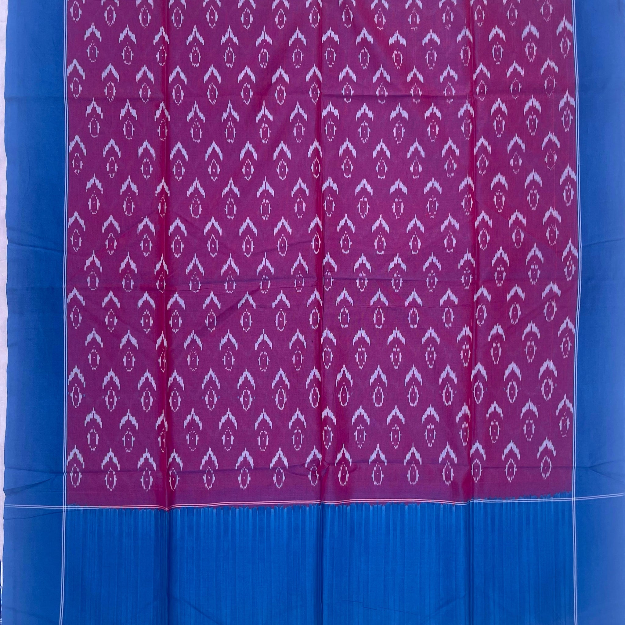 Pochampally Ikkat Cotton Duppata In Blue & Wine  Colour