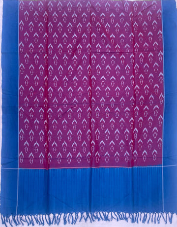 Pochampally Ikkat Cotton Duppata In Blue & Wine  Colour