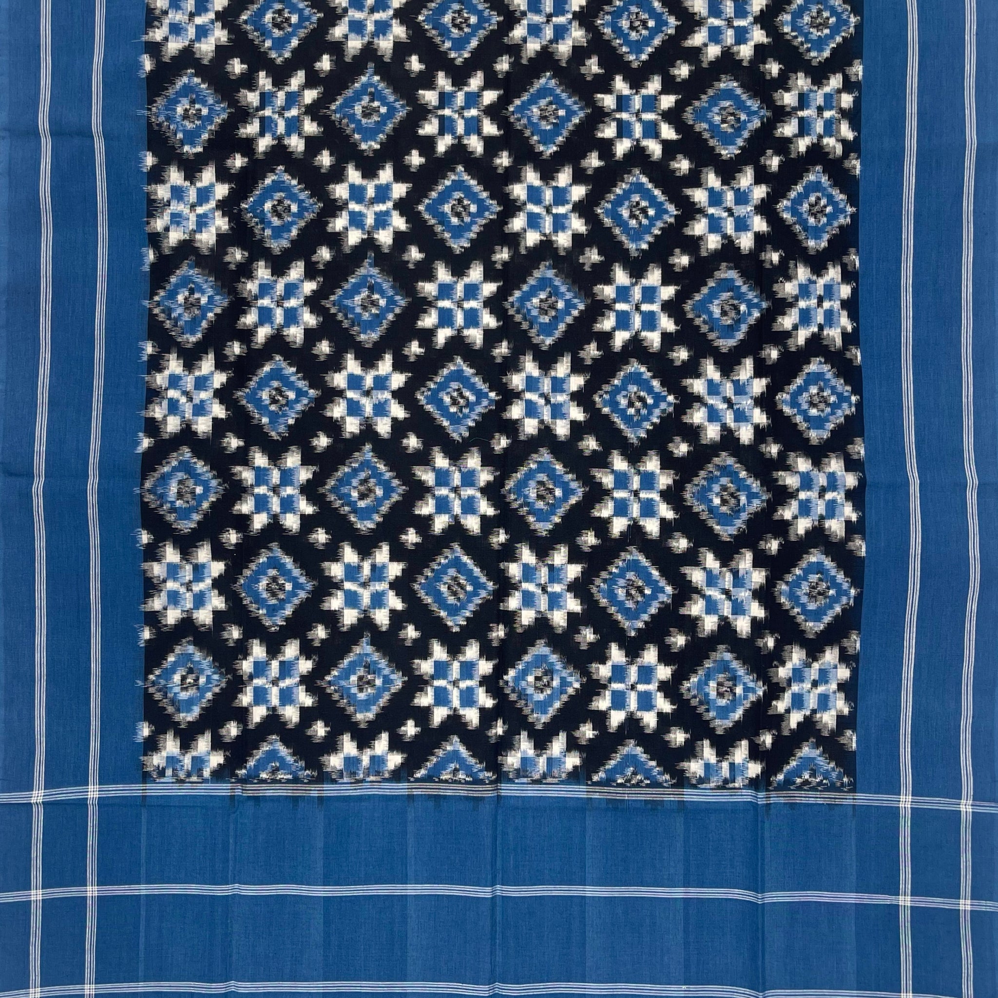 Telia Rumal Ikkat Cotton Duppata In Black & Blue Color
