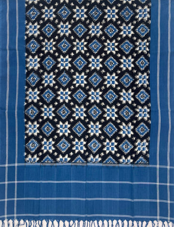 Telia Rumal Ikkat Cotton Duppata In Black & Blue Color