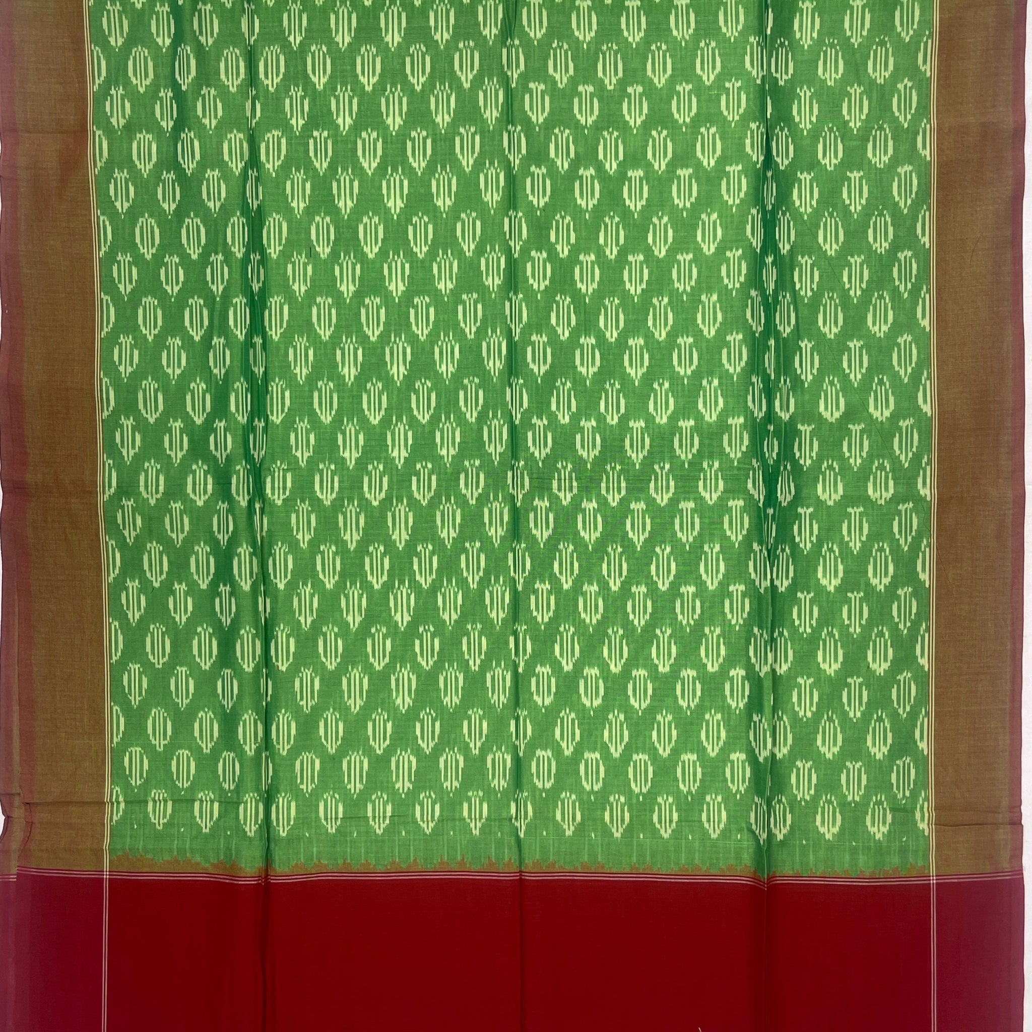 Pochampally Ikkat Cotton Duppata In Green & Maroon