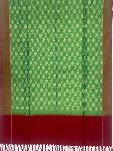 Pochampally Ikkat Cotton Duppata In Green & Maroon