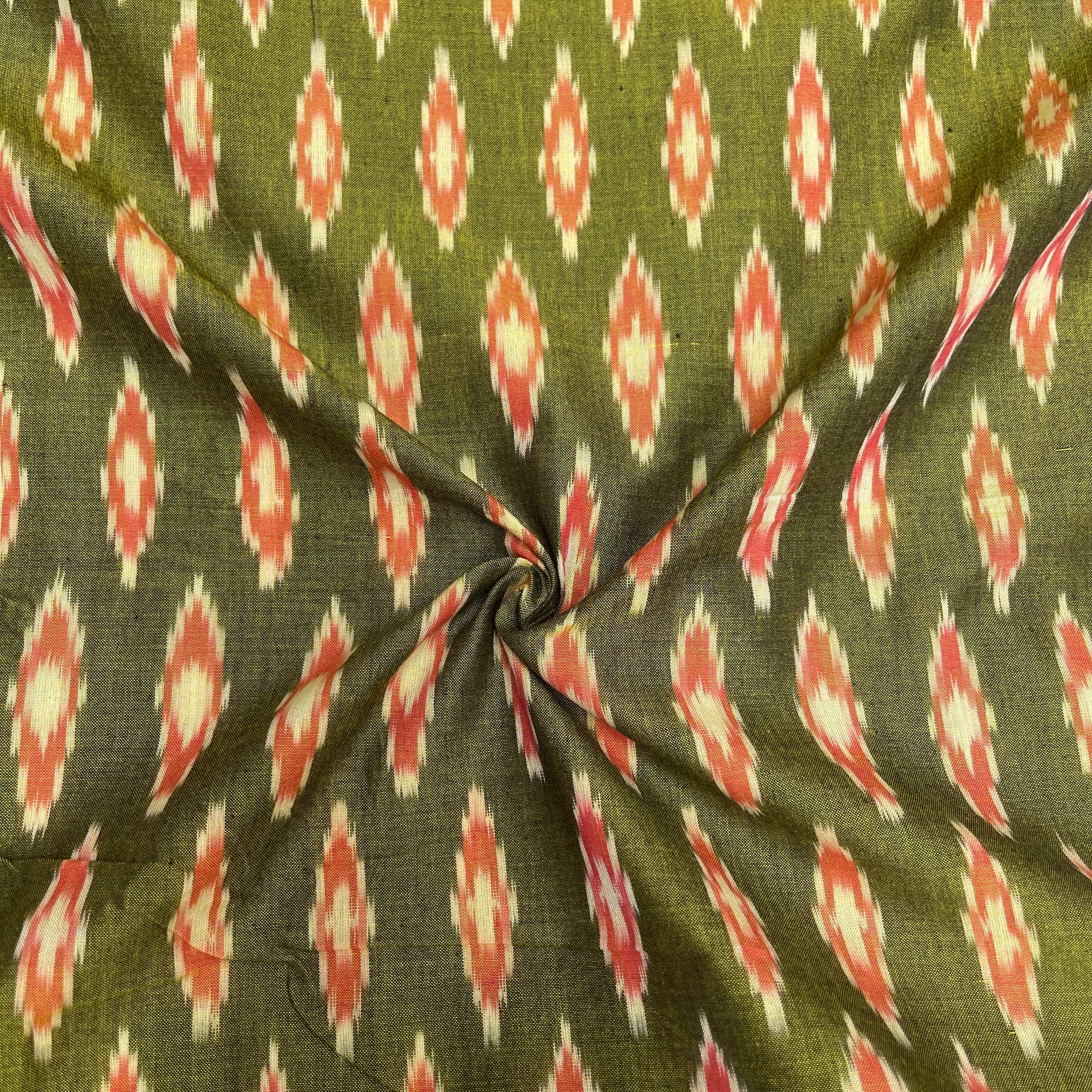 Mrisced Mahendi Green ikkat Cotton Fabric