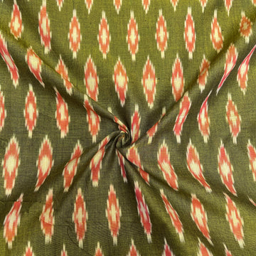 Mrisced Mahendi Green ikkat Cotton Fabric