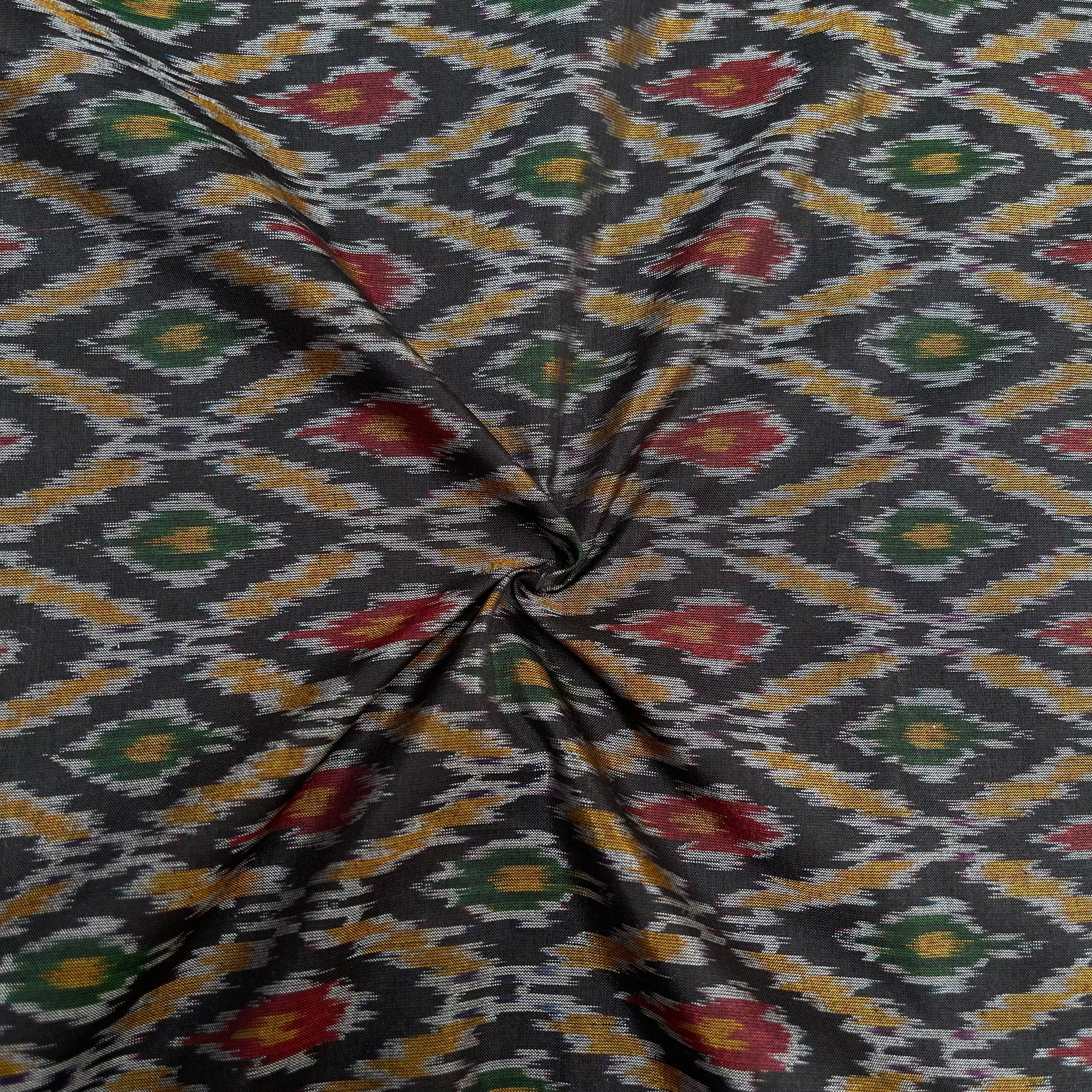 Black Color Raw Silk Ikkat cotton Fabric