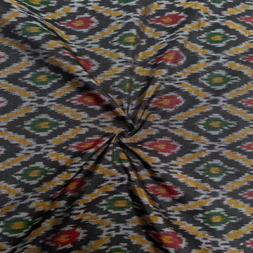Black Color Raw Silk Ikkat cotton Fabric