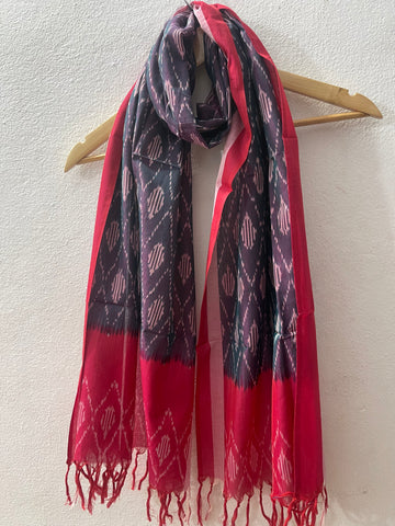 Purple & Red Pochampalli Ikat Stole | Handwoven Cotton