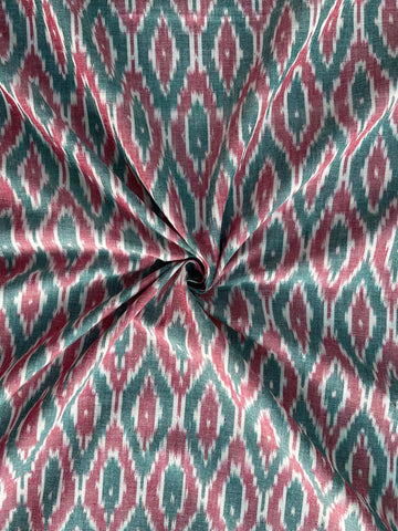 Mercerised Green Ikkat Handloom Cotton Fabric