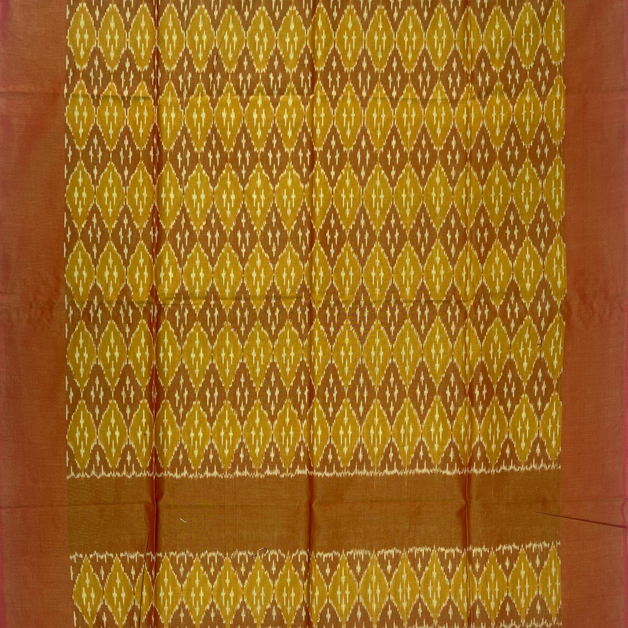 Pochampally Ikkat Cotton Duppata In Yellow & Orange Colour