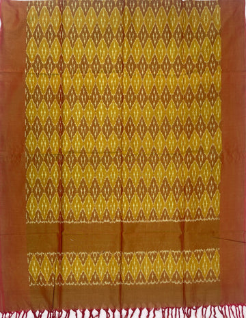 Pochampally Ikkat Cotton Duppata In Yellow & Orange Colour