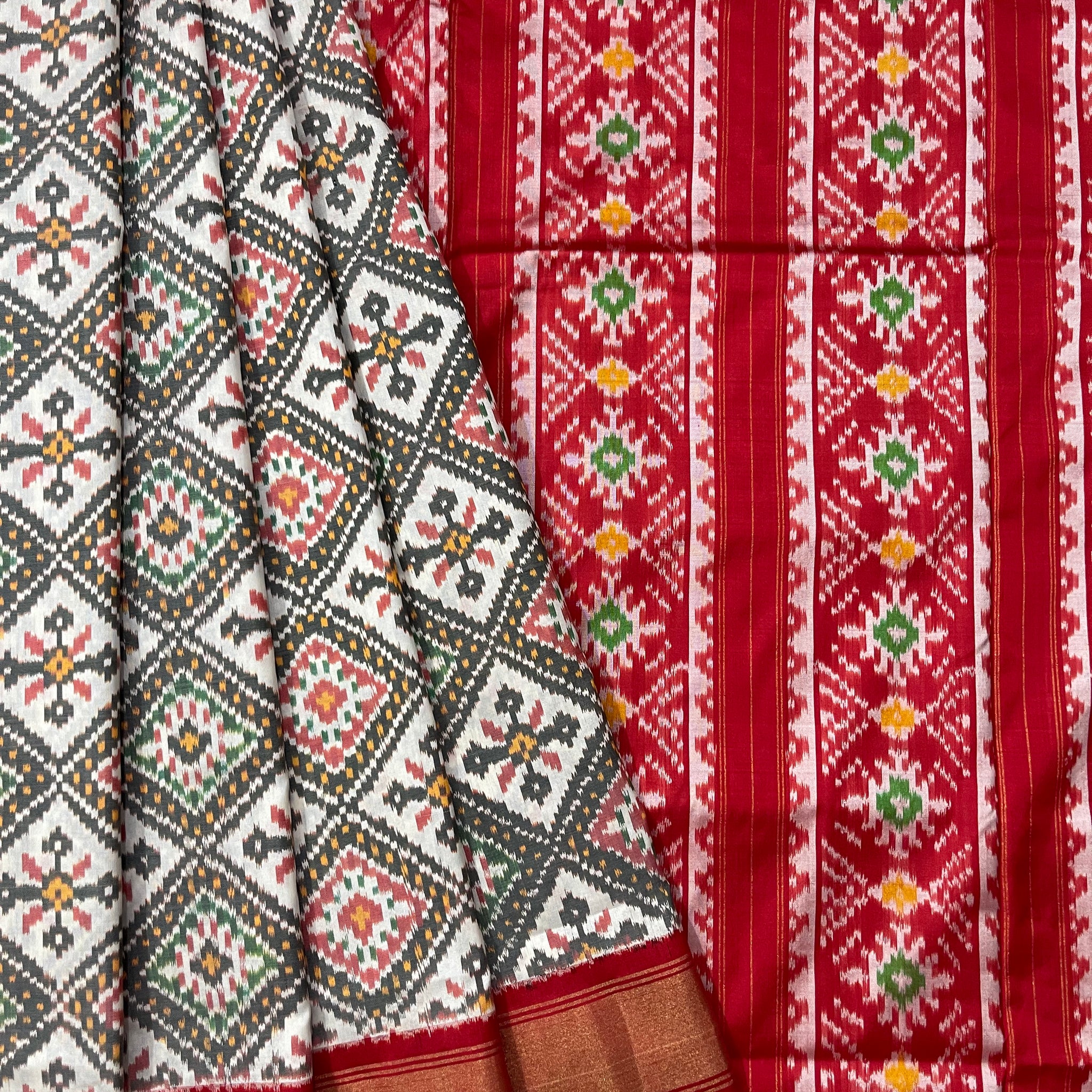 Off white base Pochampally Ikkat Silk Sari