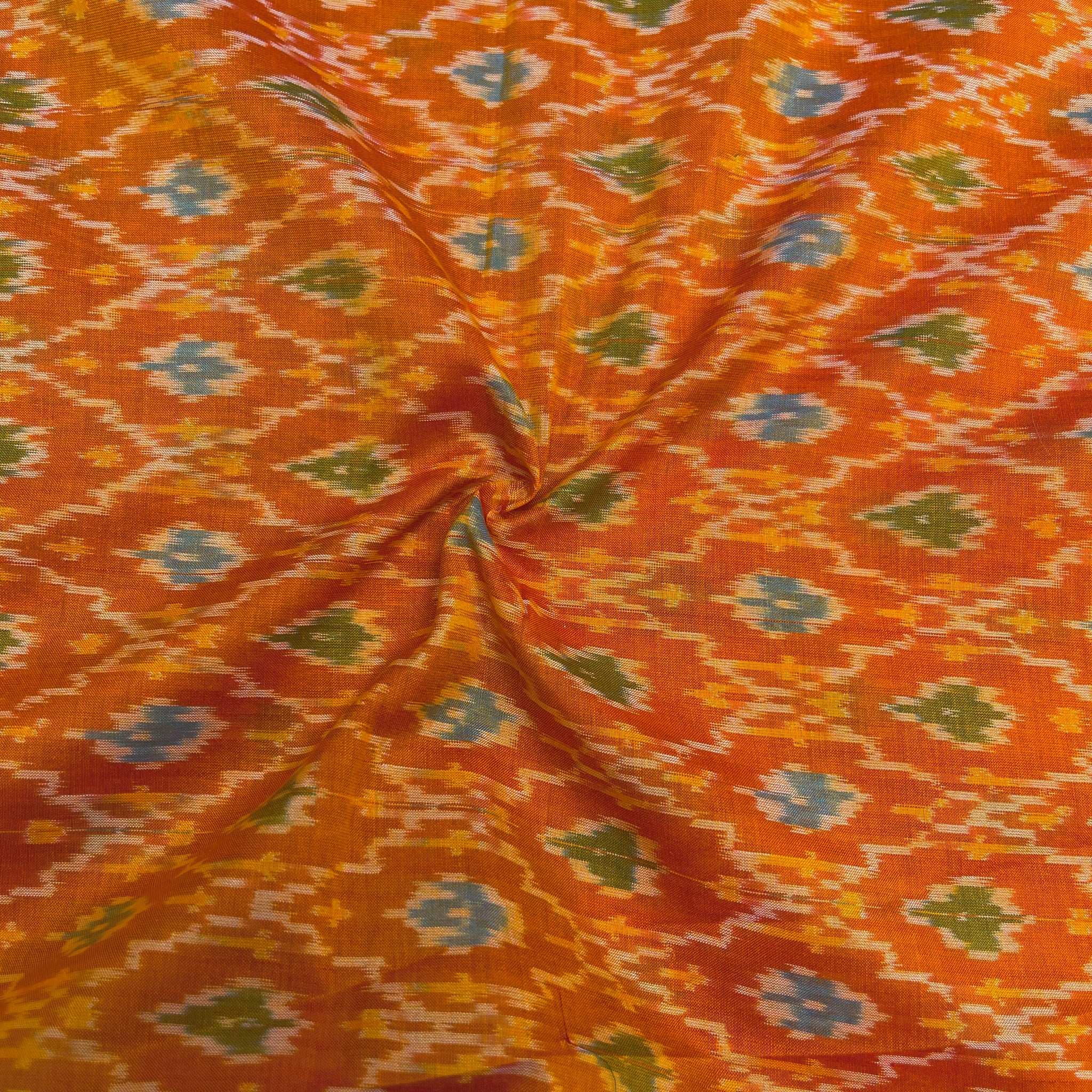 Mustard Yellow Color Raw Silk Ikkat cotton Fabric