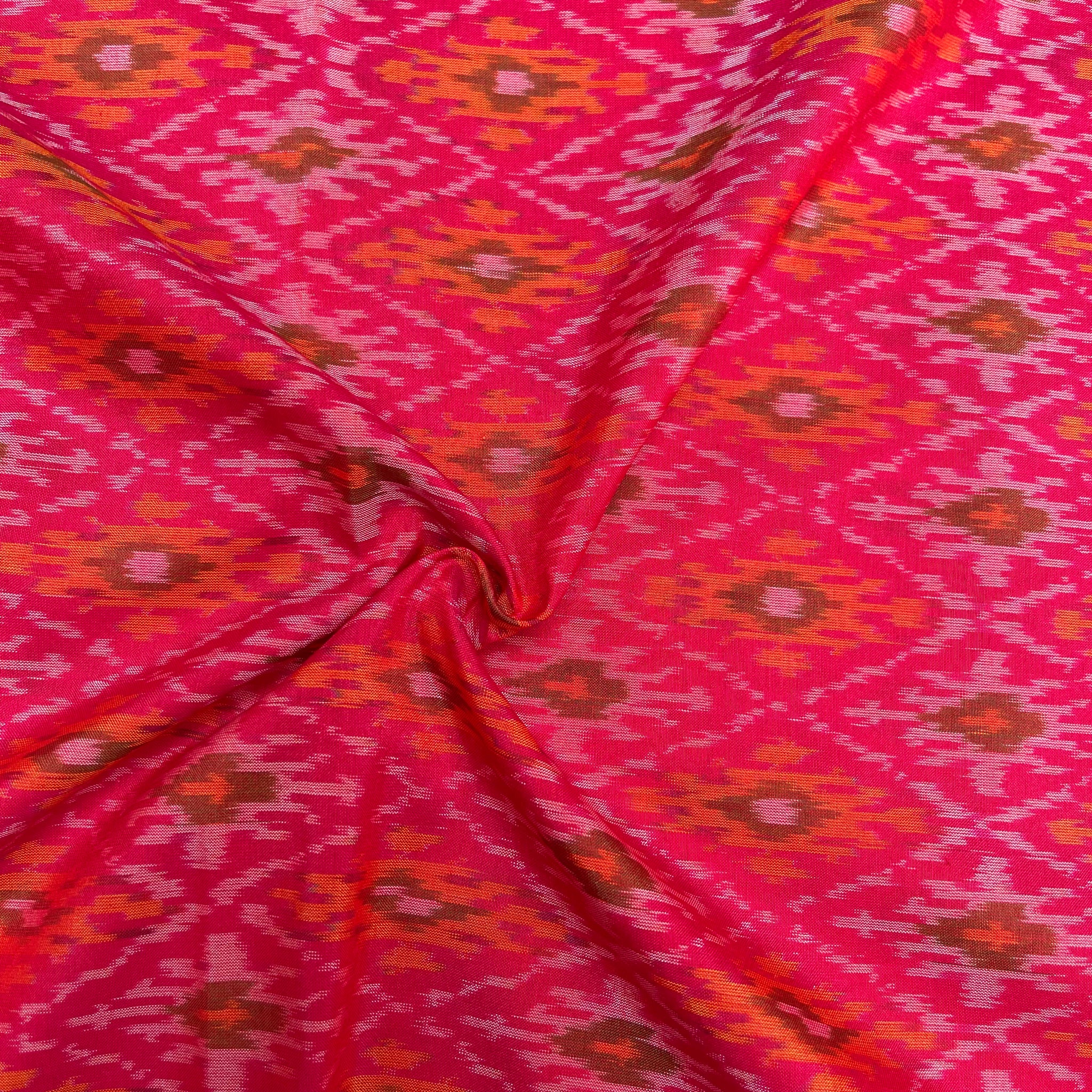 Pink Color Raw Silk Ikkat cotton Fabric