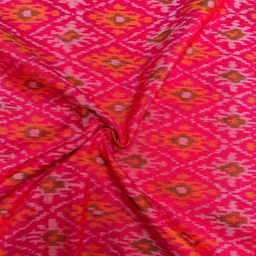 Pink Color Raw Silk Ikkat cotton Fabric