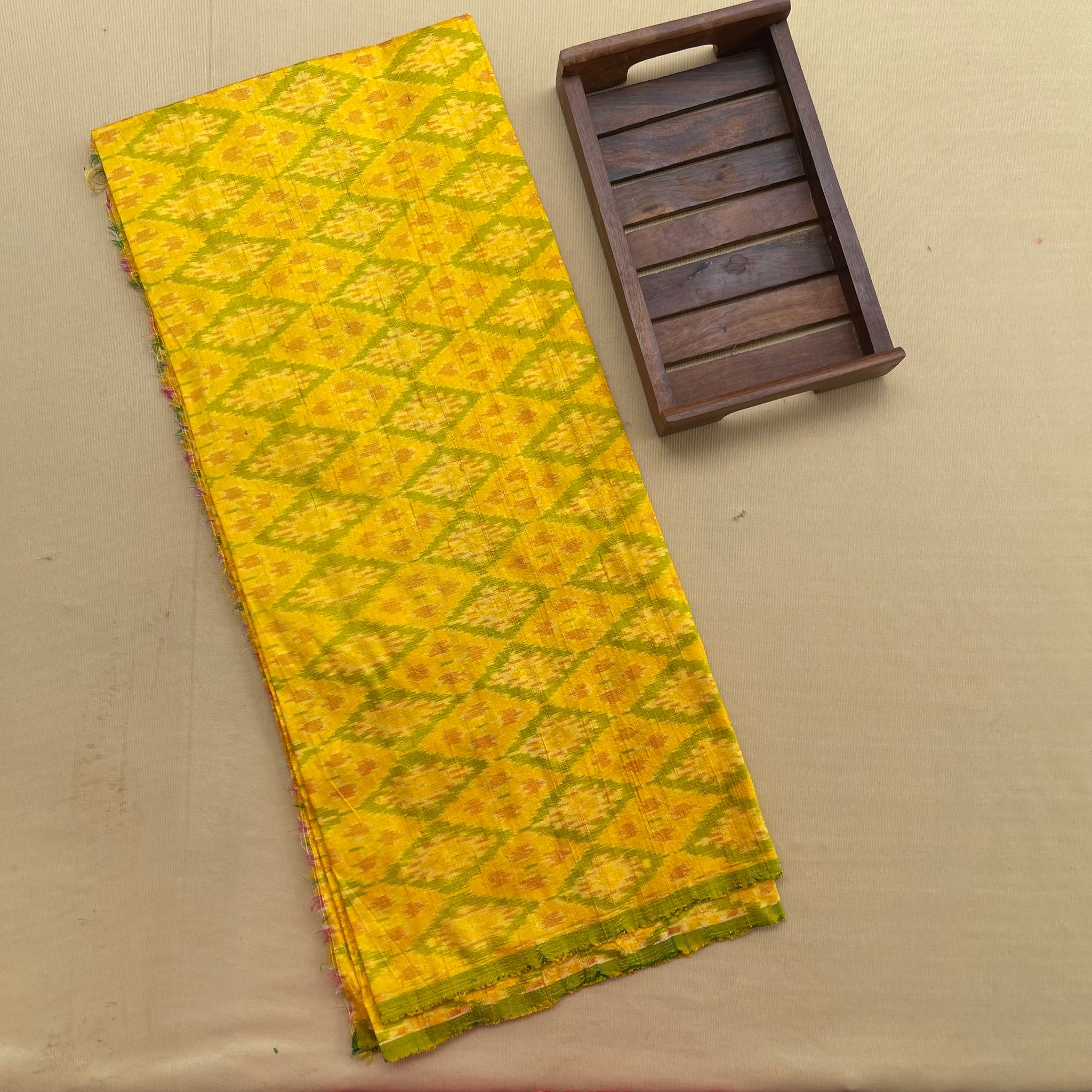 Lemon Yellow Ikkat Raw Fabric