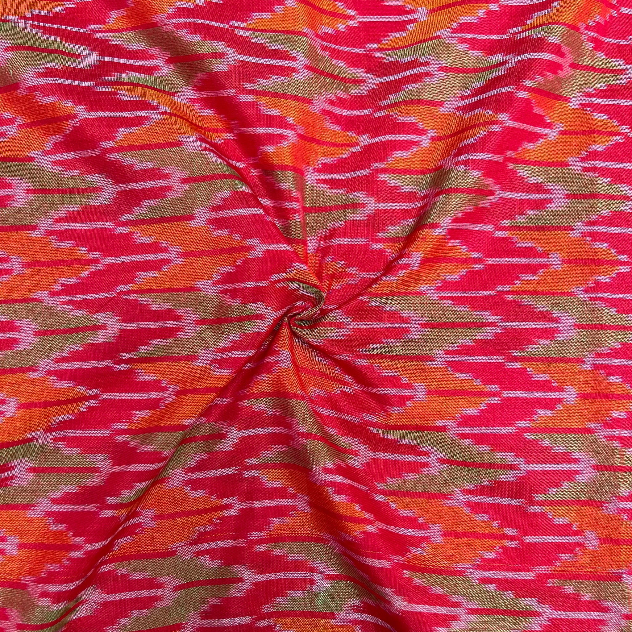 Red Color Raw Silk Ikkat cotton Fabric