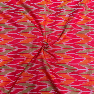 Red Color Raw Silk Ikkat cotton Fabric