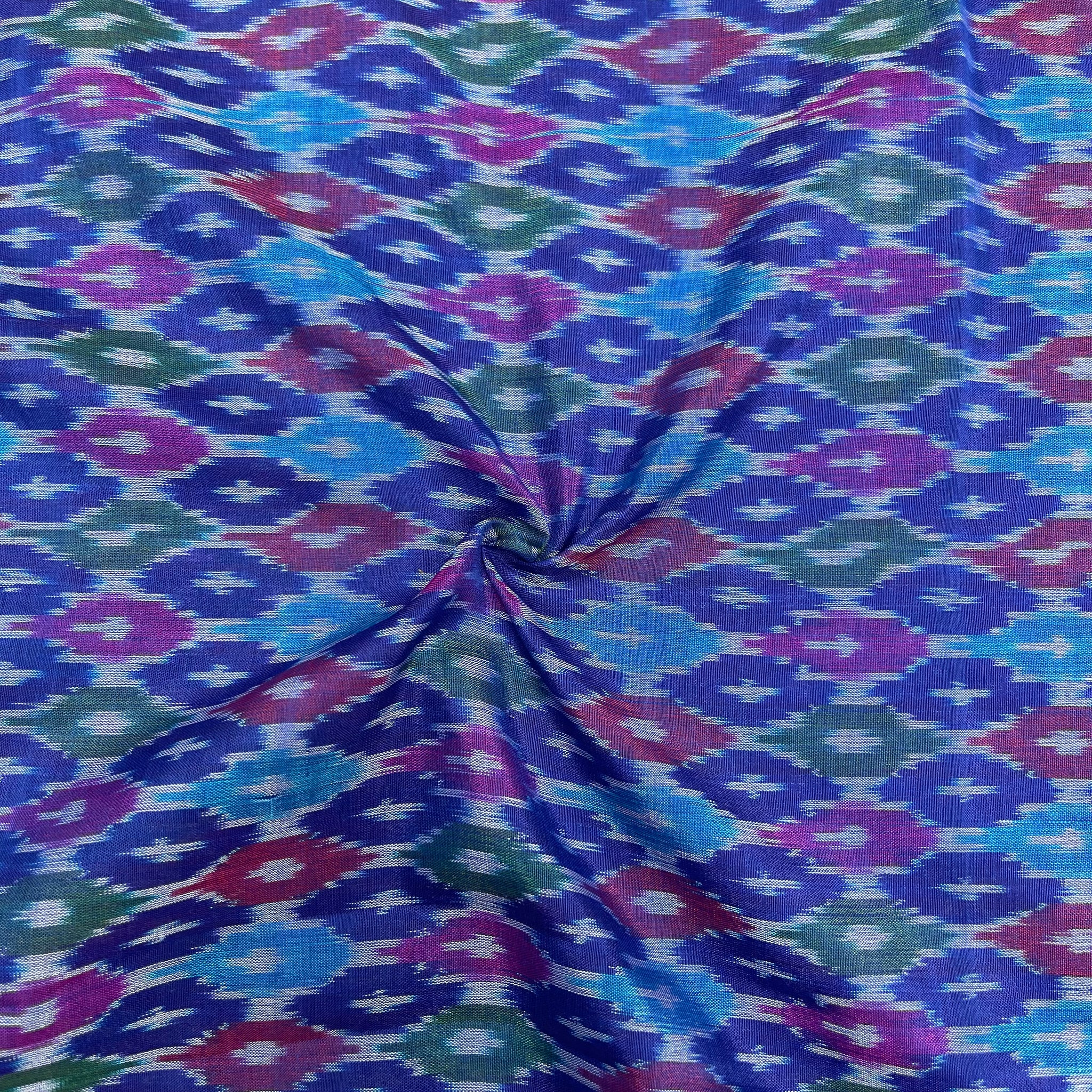 Multi Color Raw Silk Ikkat cotton Fabric