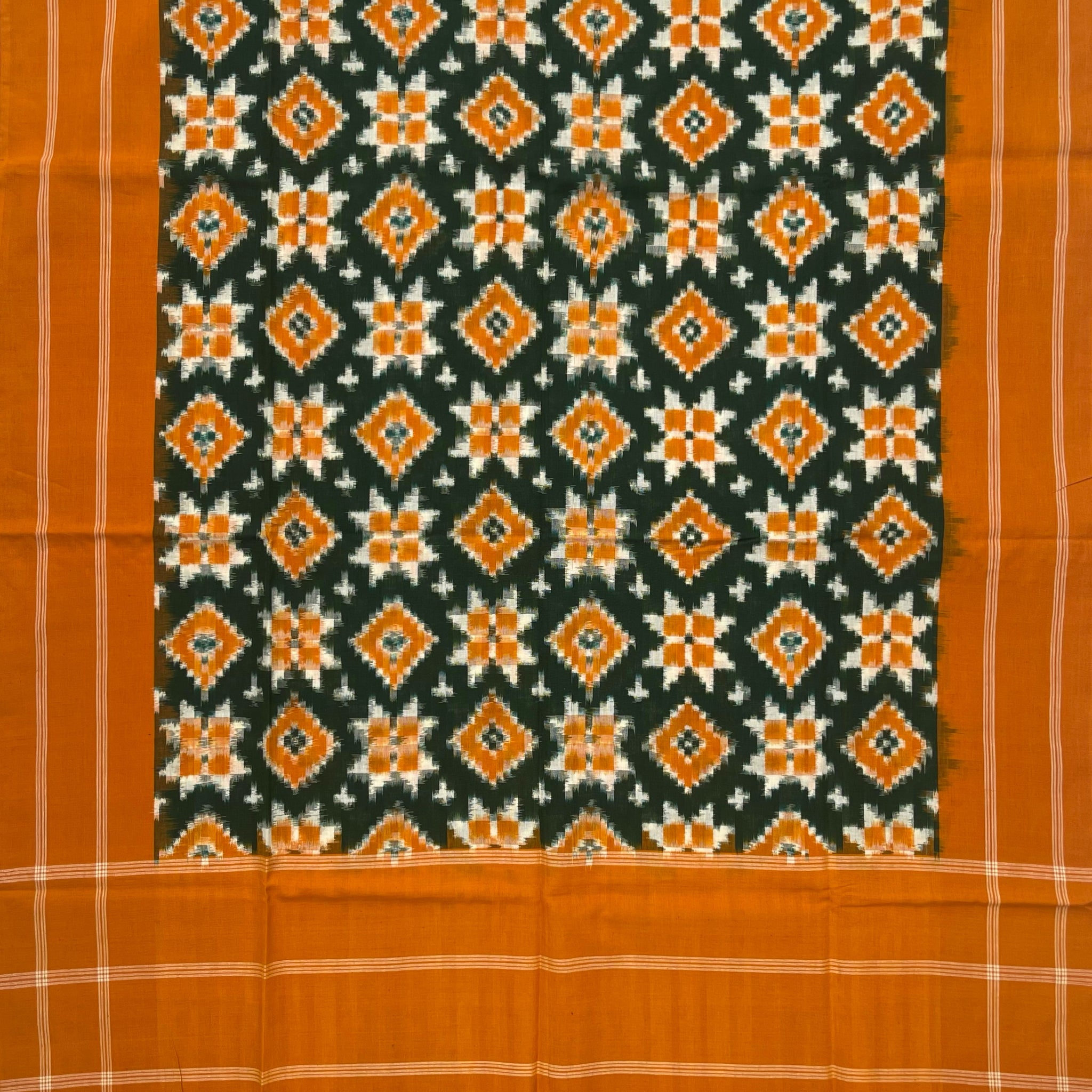 Telia Rumal Ikkat Cotton Duppata In Green & Yellow Color