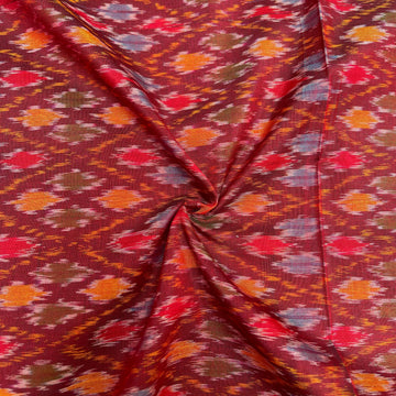 Maroon Color Raw Silk Ikkat cotton Fabric
