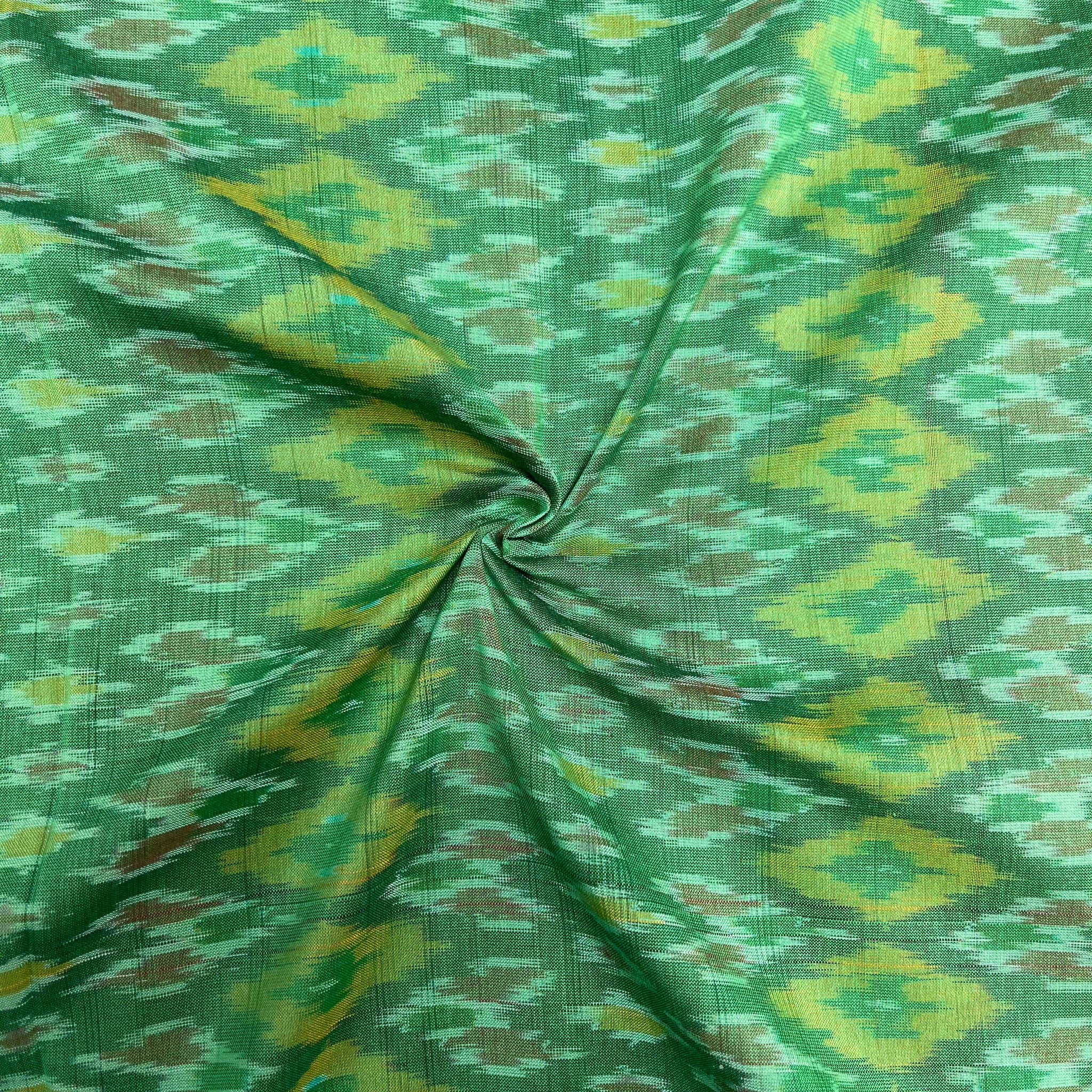 Green Color Raw Silk Ikkat cotton Fabric