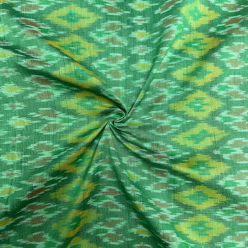 Green Color Raw Silk Ikkat cotton Fabric